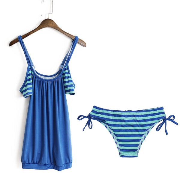 Dam Stiching Stripe Color block Bikini Swimsets Badkläder lake blue S