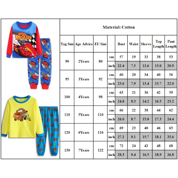 Bil Barn Pojkar Flickor Långärmade Toppar + Byxor Pyjamas Set Nattkläder Sovkläder #8 100cm