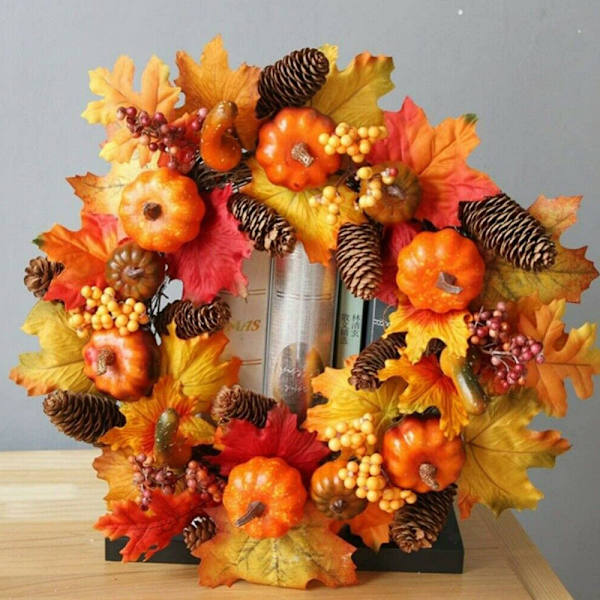 Halloween Kunstige Ahornblade Krans Ahornblade Græskar Pine cones