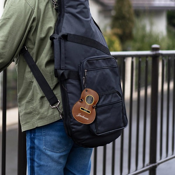 Personligt Gitarrplockfodral med 17 Fack, Personligt Fodral med Gravyr, Gitarrdesign i Läder, Förvaringspresent till Gitarrälskare Black