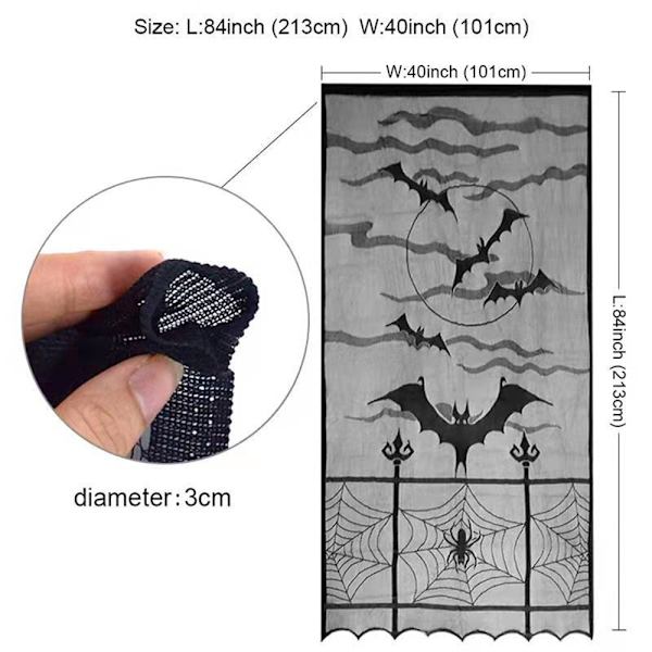 Halloween-pitsi-ikkunaverho, hämähäkinverkko-lepakko-ovipaneelin sisustus Bats