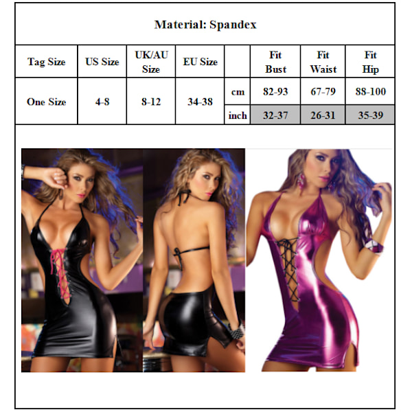 Kvinnors Halterneck Lingerie Erotisk Bodysuit Nattkläder i Konstläder rose red