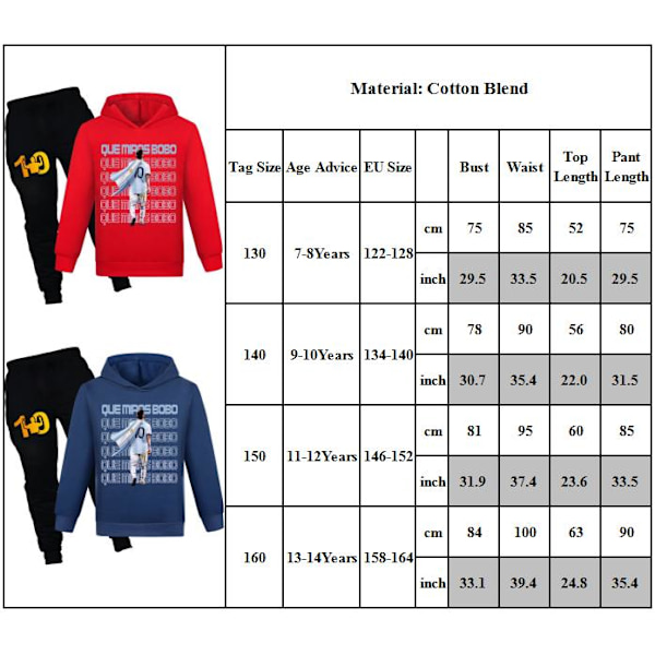 Barn Unisex Messi Träningsoverall 2-delad Set Hoodie Sweatshirt Topp med Joggingbyxor Red 160cm