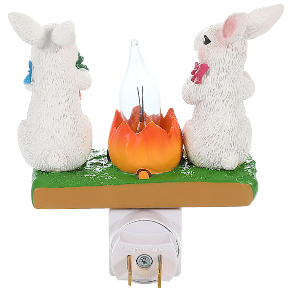 Påskehare Bål Flakkende 3D Kanin Natlampe Stik, Kaniner Bål Flakkende Flamme Natlys, Kaniner Figurlamper, Påskepynt