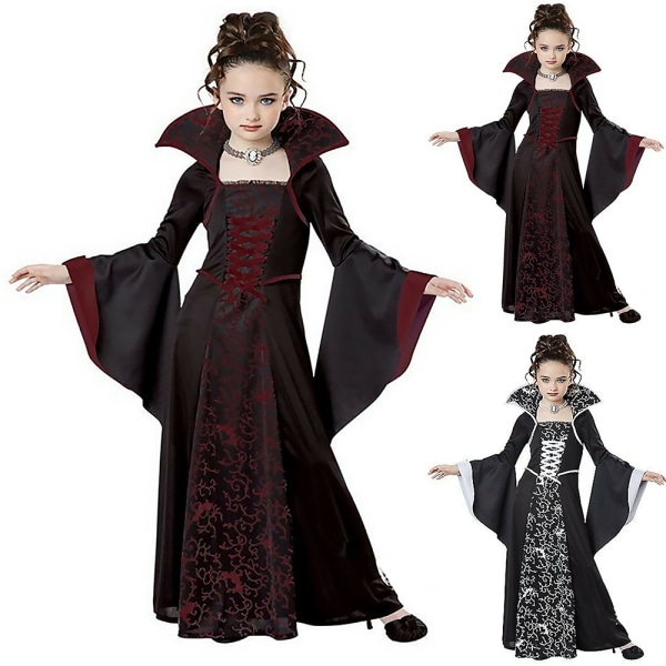 Halloween Girls Performance Klänningar Vampyr häxa kostym wine red 130cm