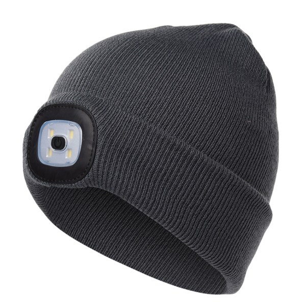 Winter Kids LED Torch Hat Light Hi Vis Stickad Thermal Beanie Torch dark grey