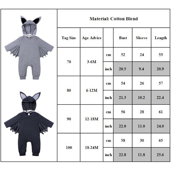 Halloween-asu vastasyntyneelle poikavauvalle, lepakkohaalari light grey 80cm