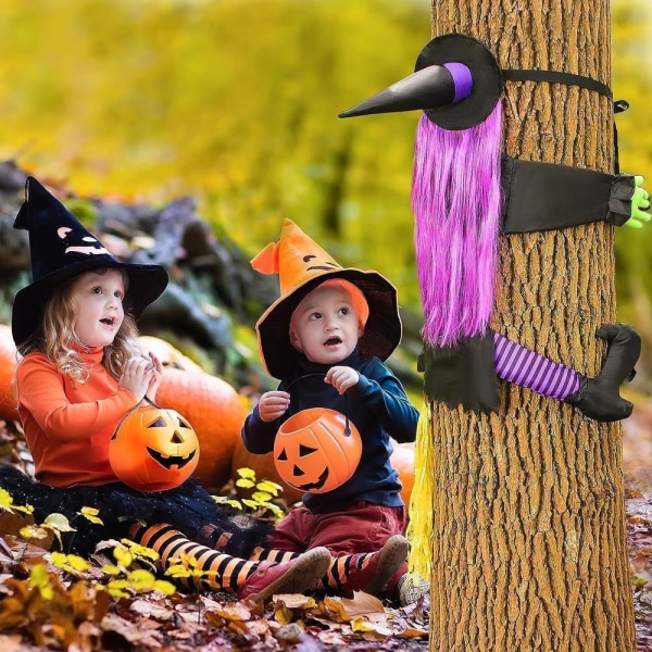 Hängande Häxa som Krockar med Träd Halloween Utomhus Dekoration purple