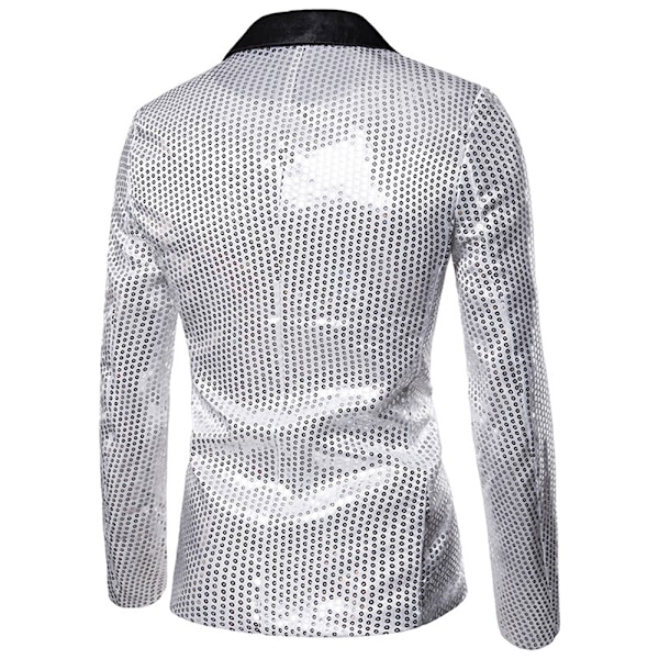 Herr Paljett Glänsande Kostym Party Dans Blazer Jacka Bling Kappa Performance Kostym Silver L