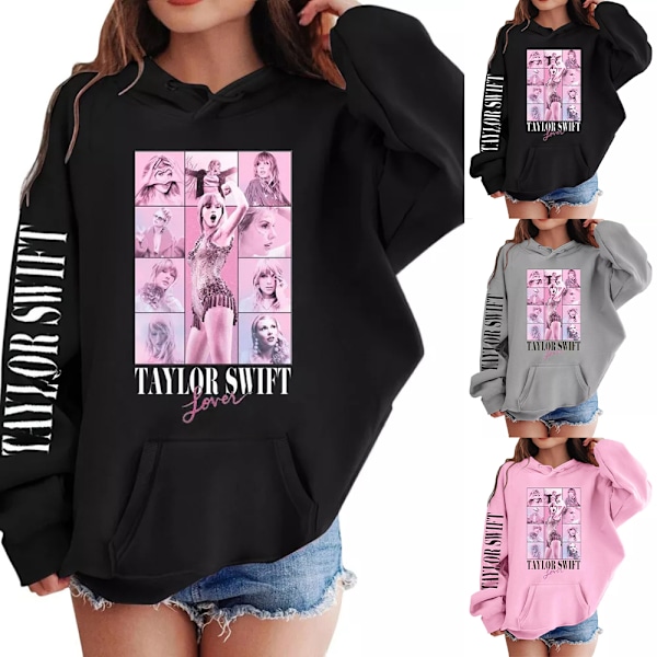 Taylor Swift Tryckta Hoodies Barn Tonåringar Pojkar Flickor Huvtröja Jumper Pullover Toppar Fans Gåvor Black 150cm