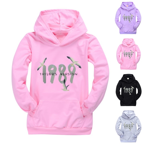 Barn Hoodie med Taylor Swift 1989 Huva - Pojkar & Flickor - Casual Tröja Black 160cm