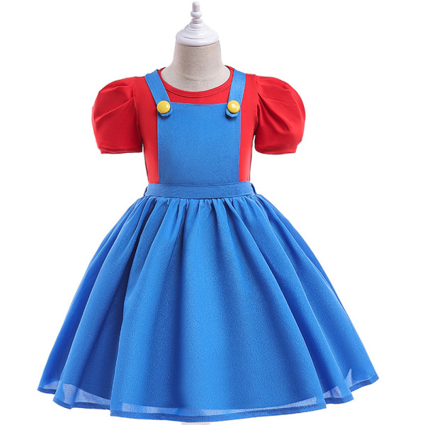 Princess Mario Costume Girls Cosplay Halloween Party Dress Up 140cm