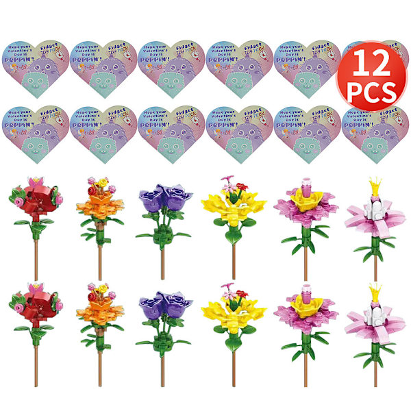 Valentinsdagspresent Mini Byggklossar Bukett Blomma Ros DIY