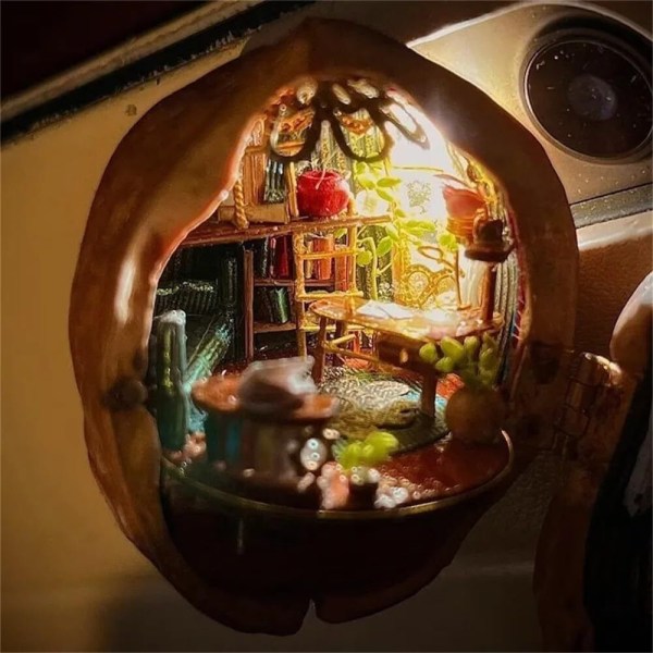 Walnut Shell Doll House-Mini Library Tiny World Inside Valnötter Miniatyr hantverk A