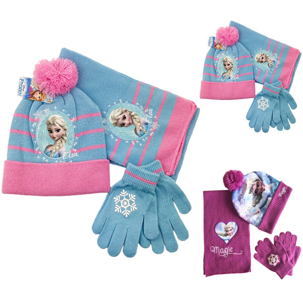 Frozen 2 Girls Princess Beanie Hat Scarf Handskar Winter Ski Set 1