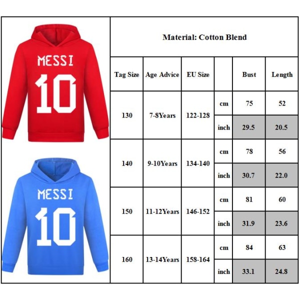 Barn Vinter Sweatshirts Långärmade hoodies Messi Pullover Casual Sport Toppar Red 140cm