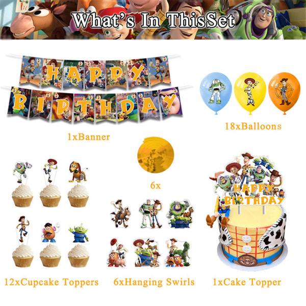 Toy Story-tema Festdekorationer - Banderoller, Ballonger, Tårta Toppers