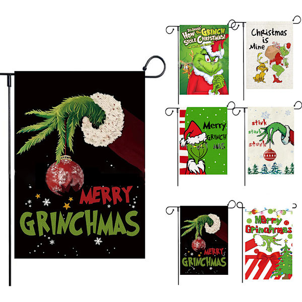 Grinch Julgrändsflagga Banner Dekoration för Vintergård F