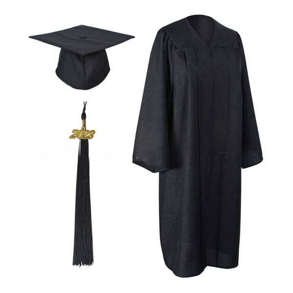 Graduation Klänning College Cap Set Unisex klänning med tofsar kostym Black 48