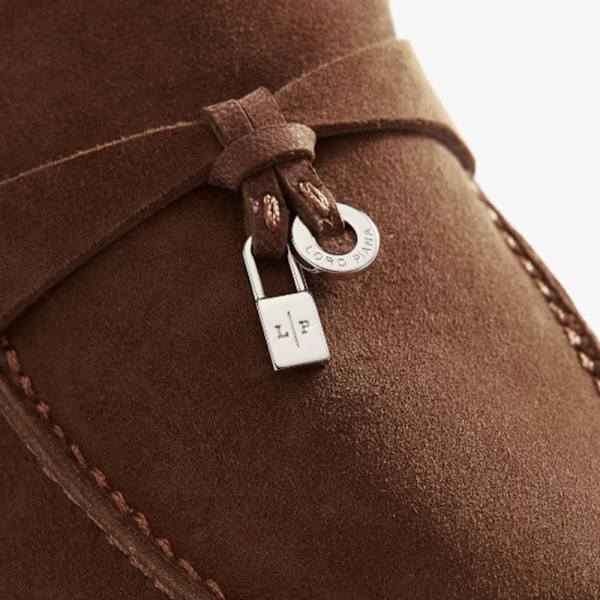 LORO PIANA Summer Charms Walk Mockasiner i mocka Red Brown 41