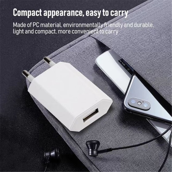 USB väggladdare, USB power från 230v till 5v USB typ A Ho 1a, 5w kompatibel med Iphone White