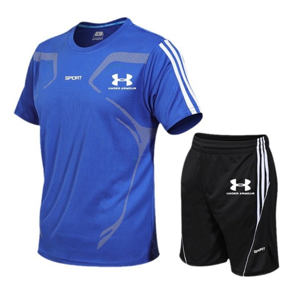 Andningsbara sportkläder för män Printed fitness löparkläder Casual + shortsset 2-delad joggingträningsoverall Blue 2XL