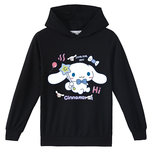 Børn Piger Cinnamoroll Print Sweatshirt Hættetrøje Hætte Pullover Langærmet Toppe Black 130cm