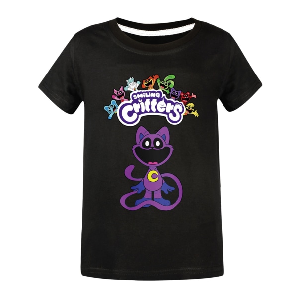 Barn Pojkar Flickor Leende Critters CatNap Sommar Kortärmad T-shirt print T-tröjor Blus Julpresent Black 140cm
