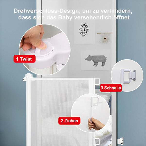 Babysäkerhetsgrind - Dörrsäkerhetsgrind - Skyddsgardin, Husdjursdörrsgrind, Utdragbar Dörrgardin, Utdragbara Hundbarriärer, 0-300cm White 150cm