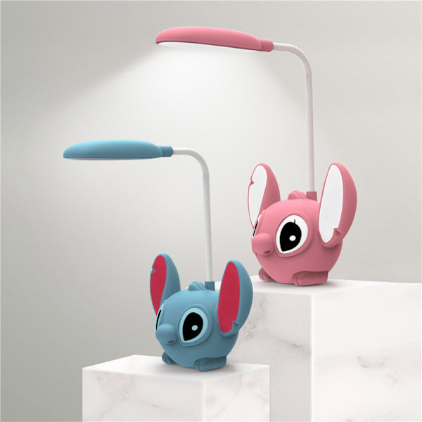 Sød Lilo & Stitch Foldbar LED Skrivebordslampe med Blyantspidser - USB Genopladeligt Lys - Perfekt Gave fra Klassekammerater Pink