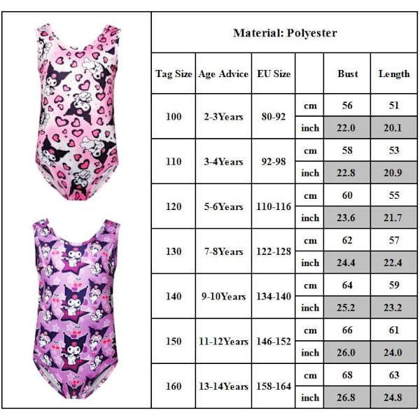 Flickor Kuromi Tecknat Tryck Baddräkt Simdräkt Bikini #2 150cm