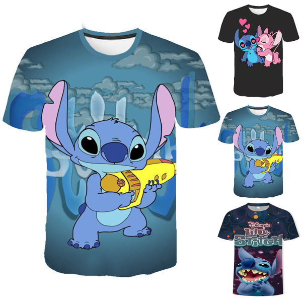 Barn Pojkar Flickor Lilo Stitch Sommar Strand Kortärmad T-shirt Tryckt Tee Toppar Blus Julgåva A 140cm