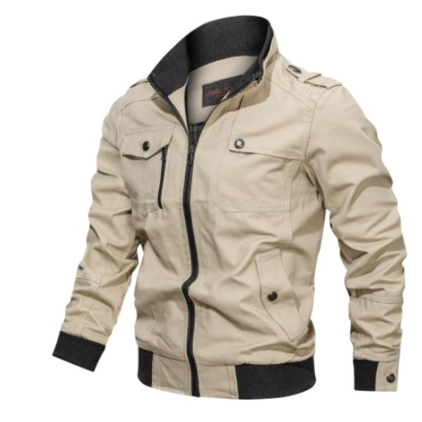 Lättvikts Zip Up Jacka för Män, Bomullsjacka, Casual, Arbetskläder, Golfkläder Khaki M