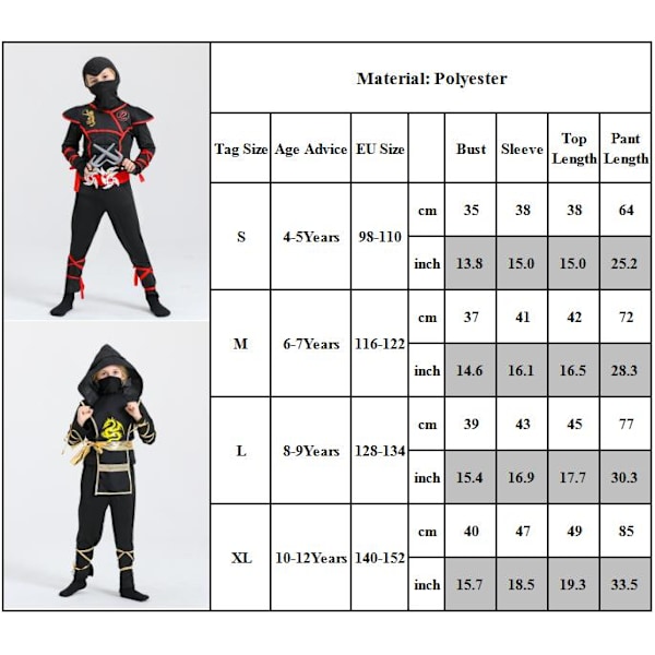 Ninja-asu lapsille pojille tytöille asusteet asusetti naamiaisasujuhliin UUSI C XL