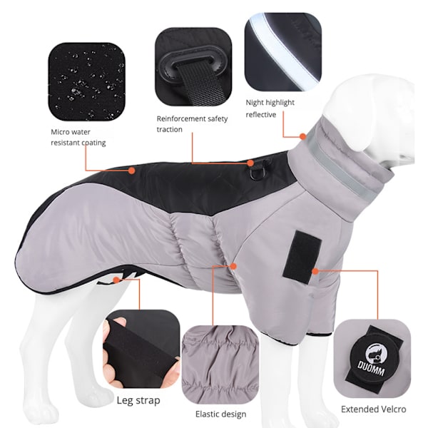 Varm vinterjacka för hundar med hög krage, vadderad väst för valpar dark gray XL