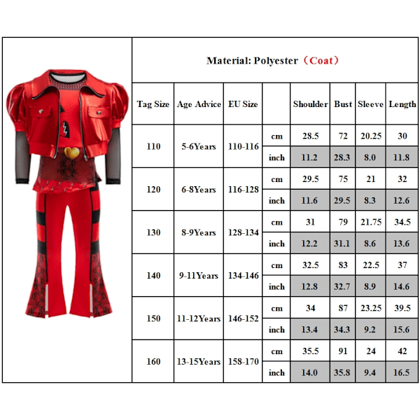 Barnens Descendants The Rise of Red Cosplay Kostym Halloween Kappa Topp Byxor Outfit 110cm