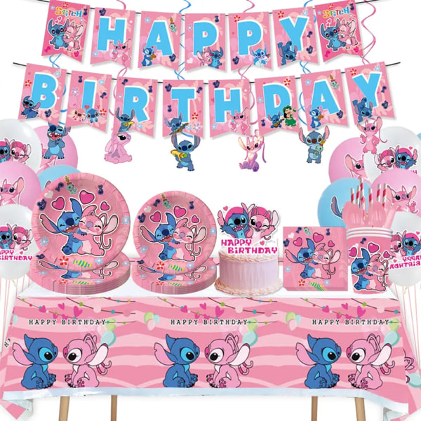 Stitch Party Bordskläder Kit för barn födelsedag banner dekoration