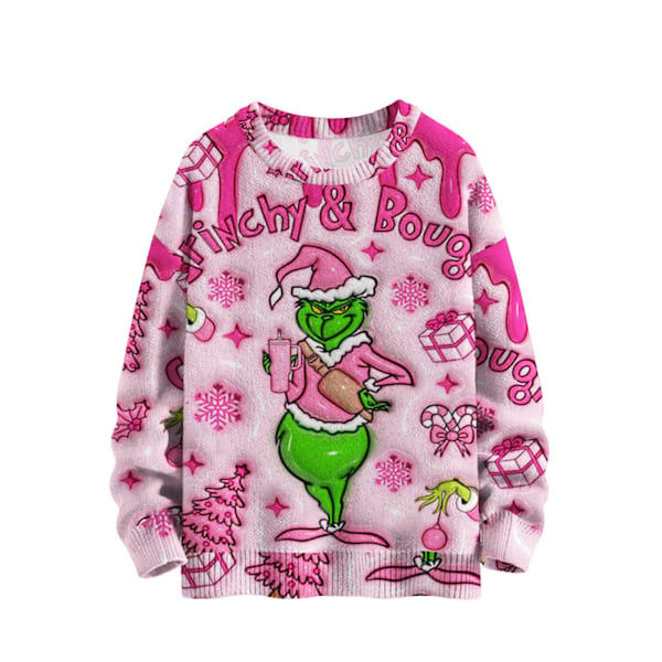 Fula jultröjor för kvinnor Långärmad Grinch Grafisk Tröja Roliga Oversized Crewneck Toppar #3 3XL