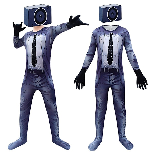 Lasten Skibidi Toilet TV Man Halloween -asu, haalari ja maskisetti 140cm