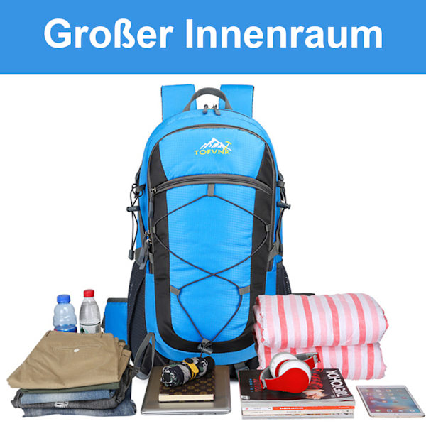 Vandringsryggsäck, 36-55L Trekkingryggsäck, Vattentät Utomhusryggsäck, Reseryggsäck, för Sport, Cykling, Klättring, Bergsklättring Sky Blue
