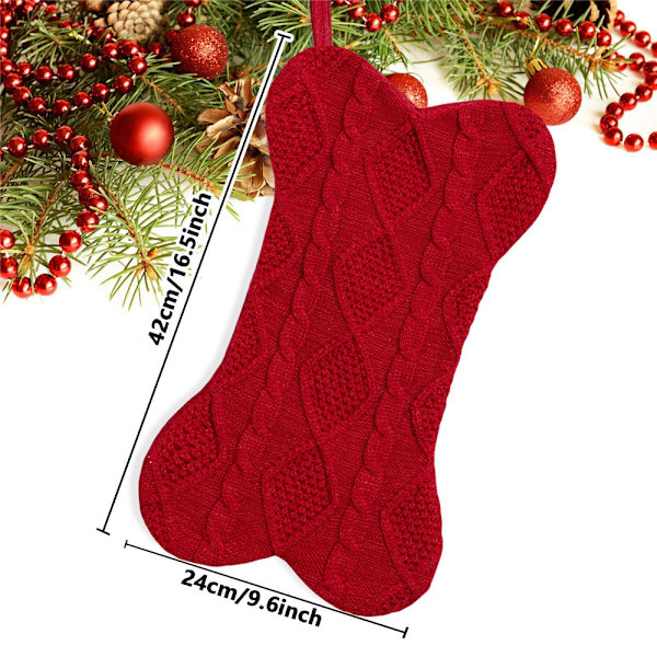Julstrumpa för hundar, stickad vit julstrumpa för hundar, benformad hundstrumpa julstor storlek för husdjur Red