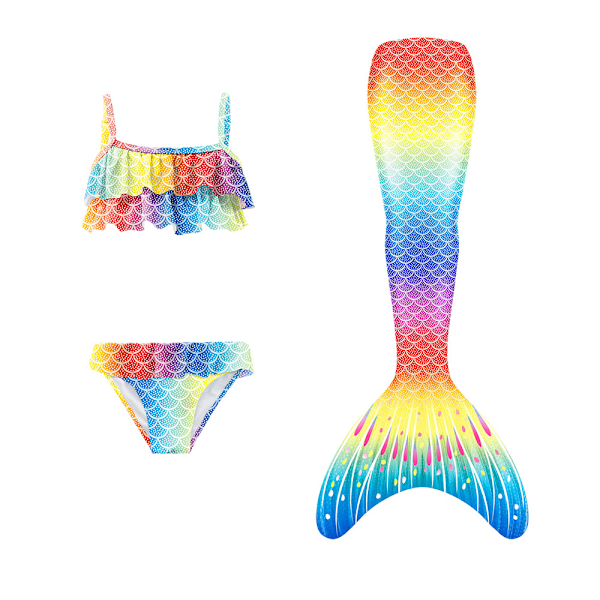 Sjöjungfru Baddräkt Barn Flickor Badkläder Tredelad Sjöjungfrusvans Kläder Barn Bikini Kostym Prinsessa Badkläder #4 150cm