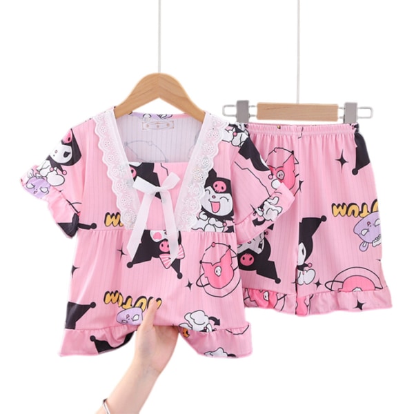 2-pack Sanrio Kuromi Pyjamas för flickor och pojkar, kortärmad tröja och byxor, sovkläder, hemkläder A 5-7Years