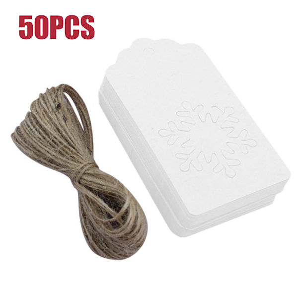 50 kpl Joulukuusi Ripustettavat Kraft Paper Lahjalaput Kortti Narulla Snow White 50PCS
