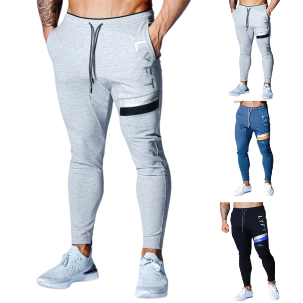 Herr Casual Running Sportbyxor Med Ficka Fotbollsträning Joggings Sweatpants Basketboll Fotboll Byxor Black L