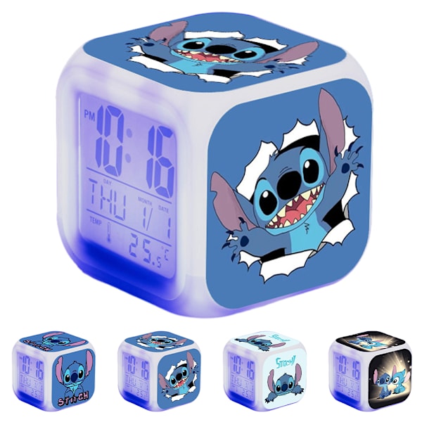 Stitch Digital Väckarklocka med 7 Färgväxlande Nattlampa D