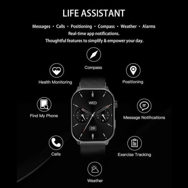 Dam-AMOLED-smartklocka med Bluetooth 5.2-samtal, kompatibel med Android iOS, stegräknare