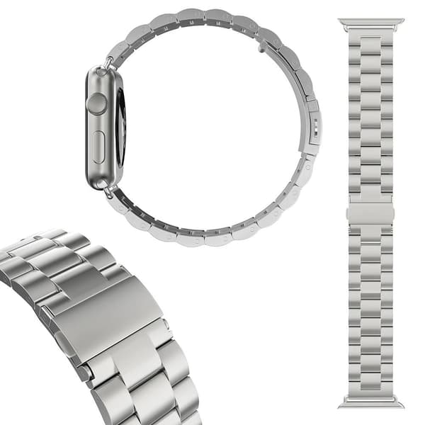 Lenkearmbånd i rustfritt stål til Apple Watch, sølv, 42/44/45 mm, justerbart bånd