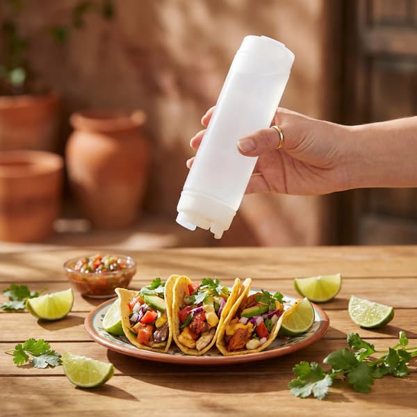 Sæt med 3 genopfyldelige squeeze-flasker til saucer, krydderidispensere, hvid, plast, køkken