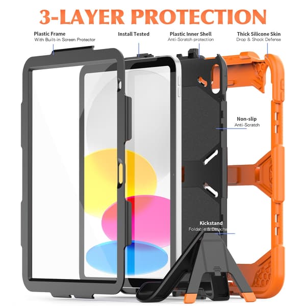 Robust silikon PC-surfplattefodral med stativ för iPad 10:e generationen 10.9\" 2022, orange green